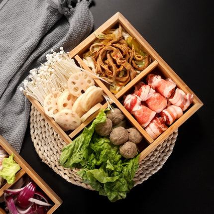 Hot Pot Bamboo Plate Compartmental Platter Vegetable Wood Tray Set Large Nine Grid Plate-garmade.com