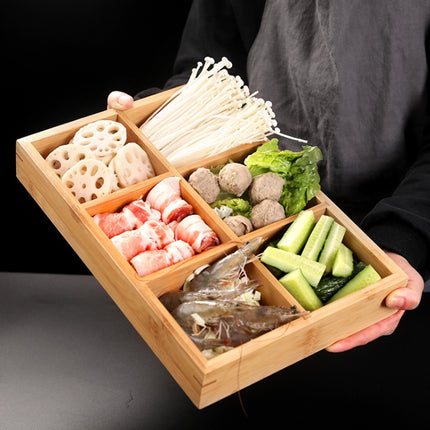 Hot Pot Bamboo Plate Compartmental Platter Vegetable Wood Tray Set Large Nine Grid Plate-garmade.com