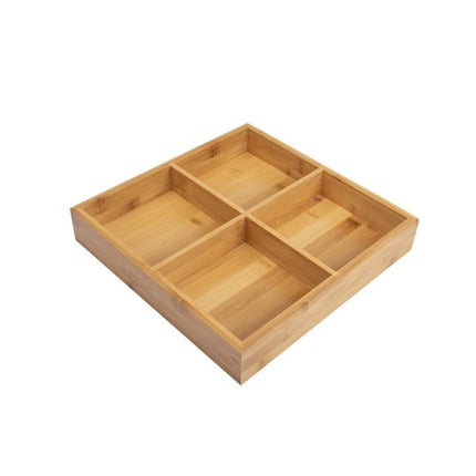 Hot Pot Bamboo Plate Compartmental Platter Vegetable Wood Tray Set Medium Four Grid Bamboo Plate-garmade.com