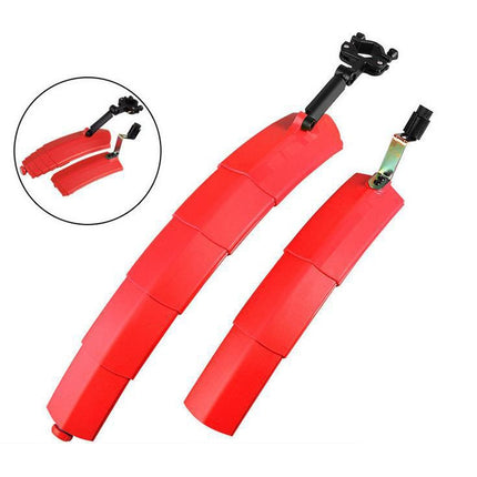 Bicycle Telescopic Folding Mudguard 27.5 Inch Extended Water Retaining LED Taillight(Red)-garmade.com