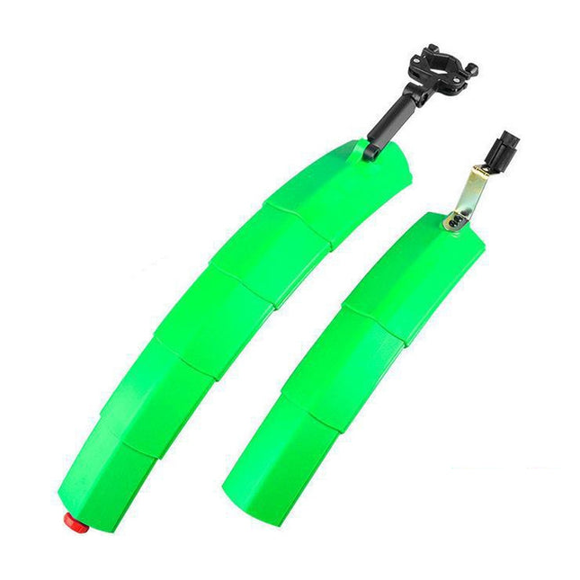 Bicycle Telescopic Folding Mudguard 27.5 Inch Extended Water Retaining LED Taillight(Green)-garmade.com