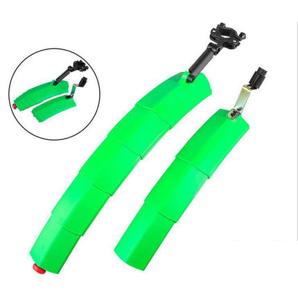 Bicycle Telescopic Folding Mudguard 27.5 Inch Extended Water Retaining LED Taillight(Green)-garmade.com