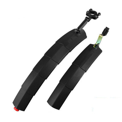 Bicycle Telescopic Folding Mudguard 27.5 Inch Extended Water Retaining LED Taillight(Black)-garmade.com