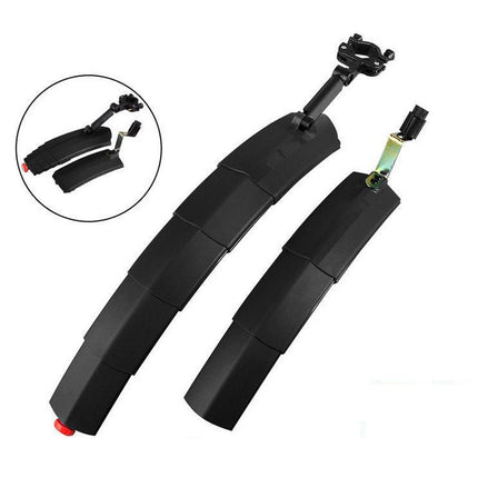 Bicycle Telescopic Folding Mudguard 27.5 Inch Extended Water Retaining LED Taillight(Black)-garmade.com