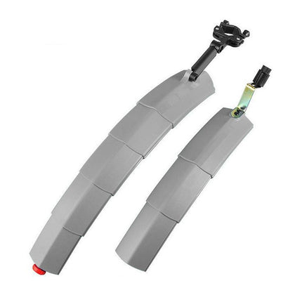 Bicycle Telescopic Folding Mudguard 27.5 Inch Extended Water Retaining LED Taillight(Gray)-garmade.com