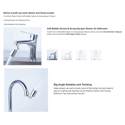 720-Degree Universal Rotating Faucet Anti-Splash Spout Filter Dual-Function Faucet, Specification: Two Sections-garmade.com
