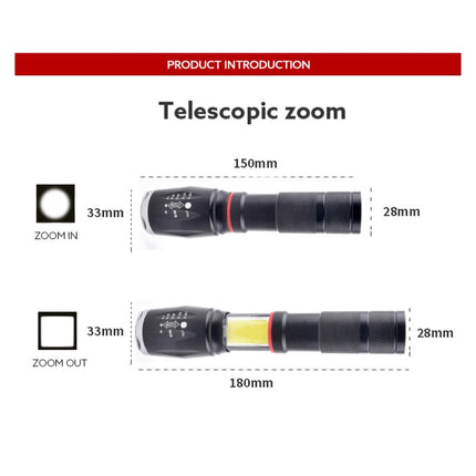 Telescopic Zoom Strong Light Flashlight Strong Magnetic Rechargeable LED Flashlight, Colour: Silver Head (With Battery, EU Plug Charger)-garmade.com