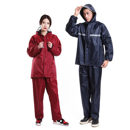 Thickened Labor Protection Reflective Raincoat Rain Pants Split Suit Adult Outdoor Oxford Cloth Riding Duty Raincoat, Size: L(Maroon)-garmade.com