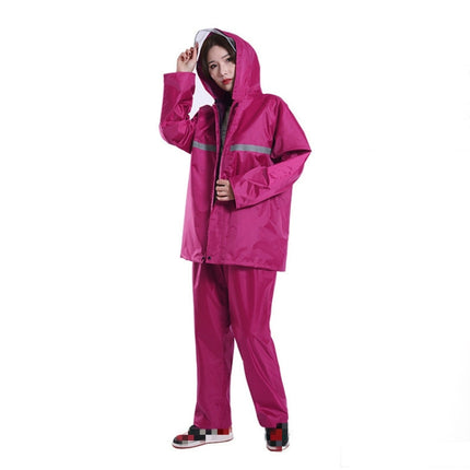Thickened Labor Protection Reflective Raincoat Rain Pants Split Suit Adult Outdoor Oxford Cloth Riding Duty Raincoat, Size: XL(Rose Red)-garmade.com