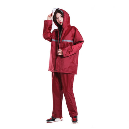 Thickened Labor Protection Reflective Raincoat Rain Pants Split Suit Adult Outdoor Oxford Cloth Riding Duty Raincoat, Size: 3XL(Maroon)-garmade.com