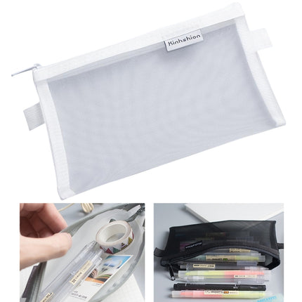 Nylon Simple Transparent Mesh Pencil Case Office School Supplies(Big White)-garmade.com