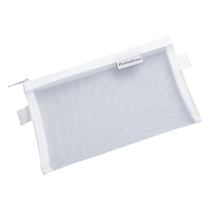 Nylon Simple Transparent Mesh Pencil Case Office School Supplies(Big White)-garmade.com