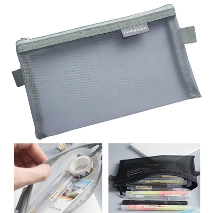 Nylon Simple Transparent Mesh Pencil Case Office School Supplies(Big Grey)-garmade.com