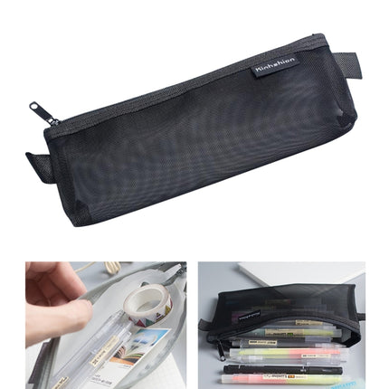 Nylon Simple Transparent Mesh Pencil Case Office School Supplies(Small Black)-garmade.com