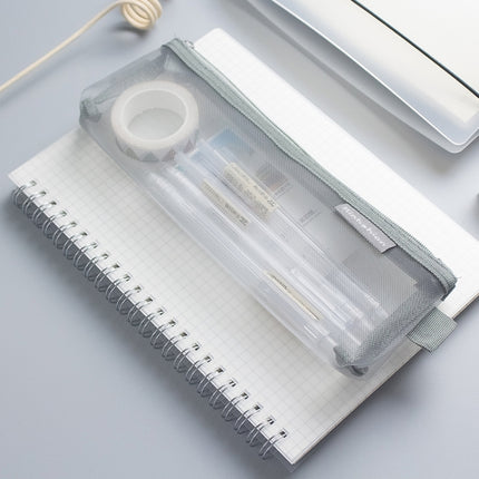 Nylon Simple Transparent Mesh Pencil Case Office School Supplies(Small Black)-garmade.com