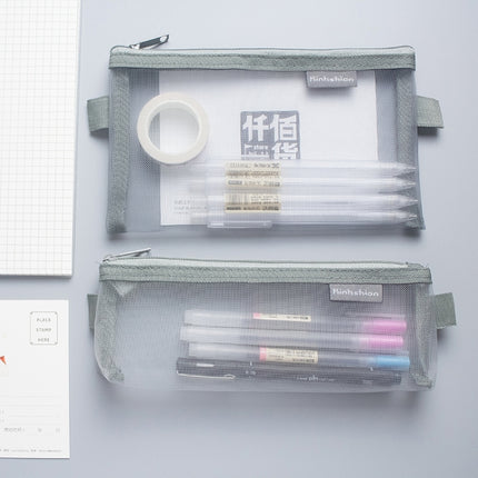 Nylon Simple Transparent Mesh Pencil Case Office School Supplies(Small White)-garmade.com