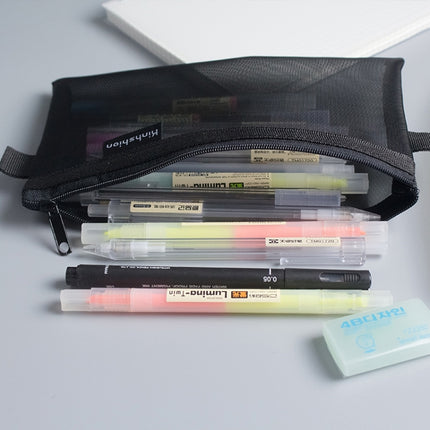 Nylon Simple Transparent Mesh Pencil Case Office School Supplies(Small Grey)-garmade.com