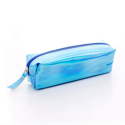 Iridescent Laser Pencil Case PU School Stationery Gift Cute Pencil Box(Blue)-garmade.com