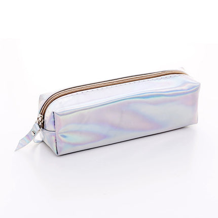 Iridescent Laser Pencil Case PU School Stationery Gift Cute Pencil Box(Silver)-garmade.com