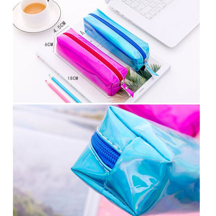 Iridescent Laser Pencil Case PU School Stationery Gift Cute Pencil Box(Silver)-garmade.com