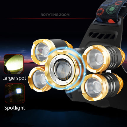 Rechargeable Waterproof Outdoor Headlight Zoom Sensor Light, Colour: Golden Induction (2 Batteries 1 Charger)-garmade.com