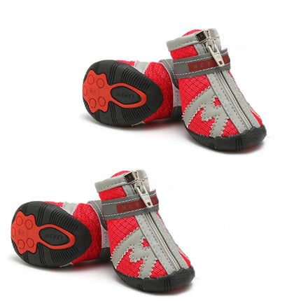 HCPET A1703 Pet Non-Slip Wear-Resistant Shoes Puppy Feet Cover, Size: Number 5(Breathable Red)-garmade.com