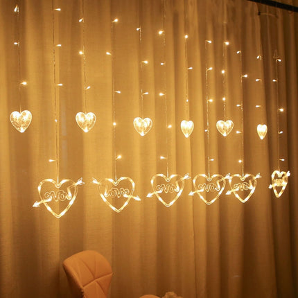 LED Heart-Shaped Decorative Lights Curtain Lights Holiday Dress String Lights, EU Plug(Warm White Light)-garmade.com