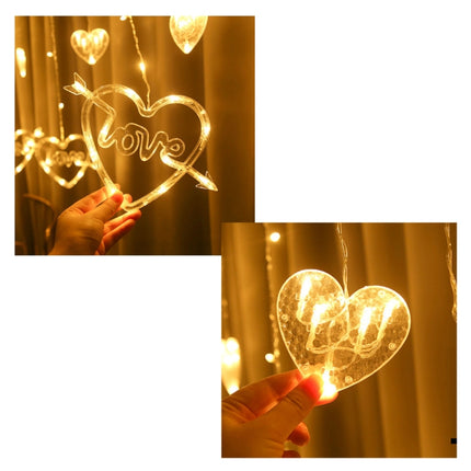 LED Heart-Shaped Decorative Lights Curtain Lights Holiday Dress String Lights, EU Plug(Warm White Light)-garmade.com