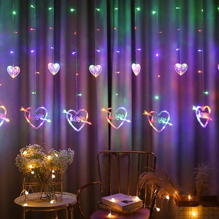LED Heart-Shaped Decorative Lights Curtain Lights Holiday Dress String Lights, EU Plug(Colorful Light)-garmade.com