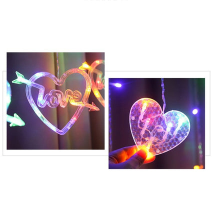 LED Heart-Shaped Decorative Lights Curtain Lights Holiday Dress String Lights, EU Plug(Colorful Light)-garmade.com