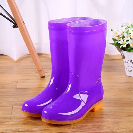 Women Mid-Tube Rain Boots Waterproof Shoes Overshoes Adult Kitchen Work Shoes, Colour: Purple, Size: 36-garmade.com