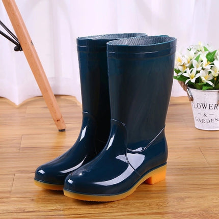 Women Mid-Tube Rain Boots Waterproof Shoes Overshoes Adult Kitchen Work Shoes, Colour: Dark Green, Size: 36-garmade.com