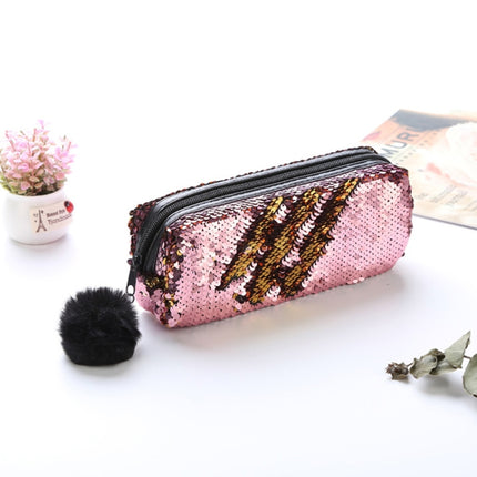 3 PCS Reversible Sequin Pencil Case for Girls School Supplies Super Big Stationery Gift Magic Makeup Bag(Pink+Glod)-garmade.com
