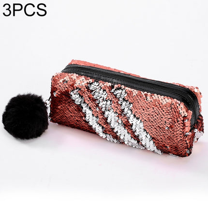 3 PCS Reversible Sequin Pencil Case for Girls School Supplies Super Big Stationery Gift Magic Makeup Bag(Champagne+Silver)-garmade.com