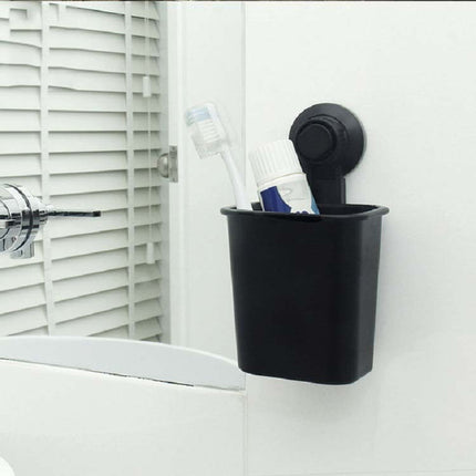 Suction Wall Toothpaste Toothbrush Holder Bathroom Shelf(Black)-garmade.com
