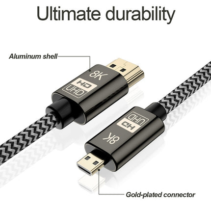 1m 8K UHD Micro HDMI to HDMI Nylon Braided Audio Video Cable-garmade.com