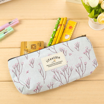 Cute Floral Canvas Zipper Pencil Cases Flower Tree Pen Bags(White Flower)-garmade.com