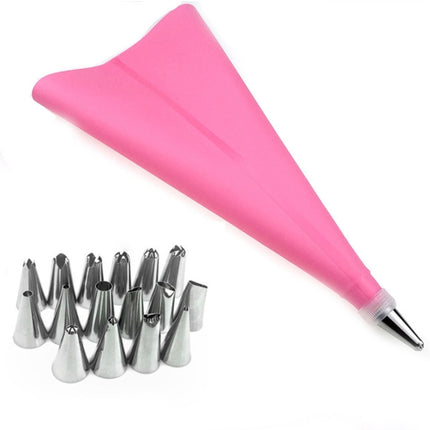2 Sets Reusable Silicone Pastry Bag Cake Decorating Tools with 16 Nozzles Tips(Pink)-garmade.com