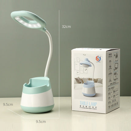 USB Charging LED Desk Light Eye Protection Lamp with Pen Holder and Phone Holder(CS276-1 Blue)-garmade.com