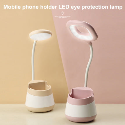 USB Charging LED Desk Light Eye Protection Lamp with Pen Holder and Phone Holder(CS276-1 Yellow)-garmade.com