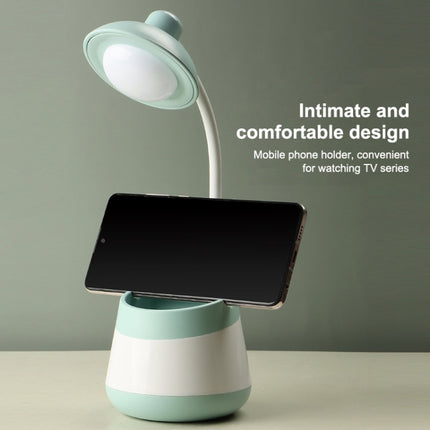USB Charging LED Desk Light Eye Protection Lamp with Pen Holder and Phone Holder(CS276-1 Green)-garmade.com