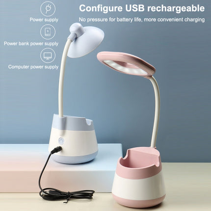USB Charging LED Desk Light Eye Protection Lamp with Pen Holder and Phone Holder(CS276-1 Pink)-garmade.com
