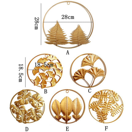 Home Living Room Iron Art Wall Hanging Gold Three-Dimensional Leaf Wall Hanging Decorative Painting(C)-garmade.com