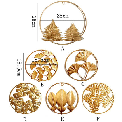 Home Living Room Iron Art Wall Hanging Gold Three-Dimensional Leaf Wall Hanging Decorative Painting(B)-garmade.com