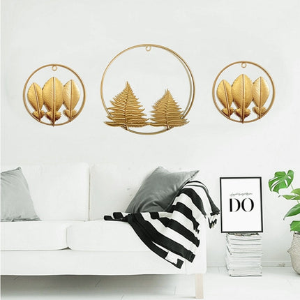 Home Living Room Iron Art Wall Hanging Gold Three-Dimensional Leaf Wall Hanging Decorative Painting(B)-garmade.com