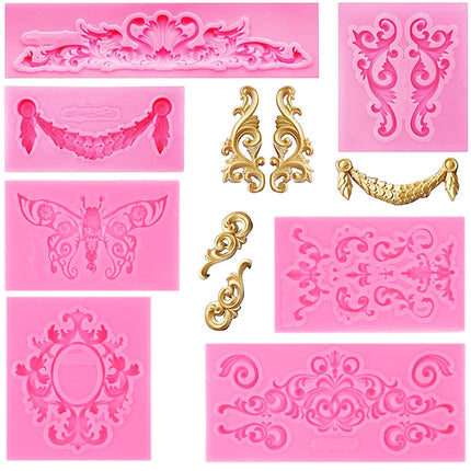 2 PCS Fondant Cake Silicone Mold Hollow Embossed Border Frame Retro Photo Frame Mould(6th 17-154)-garmade.com