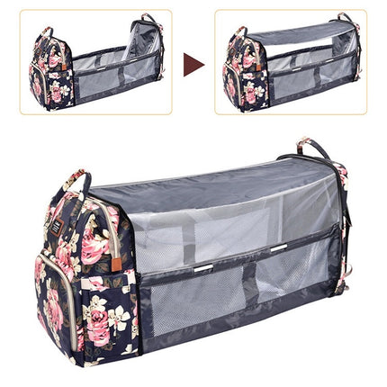 LOKASS Multifunctional Large-Capacity Folding Crib Waterproof Mummy Bag(Blue Peony)-garmade.com