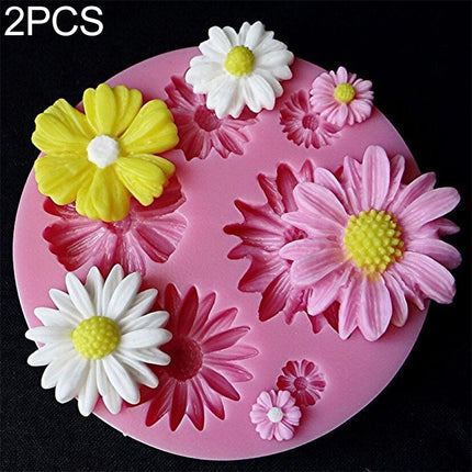 2 PCS 3D Flower Silicone Molds Fondant Craft Cake Candy Chocolate Ice Pastry Baking Tool(Pink)-garmade.com