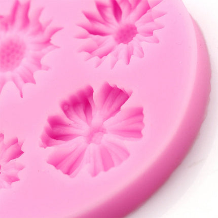 2 PCS 3D Flower Silicone Molds Fondant Craft Cake Candy Chocolate Ice Pastry Baking Tool(Pink)-garmade.com