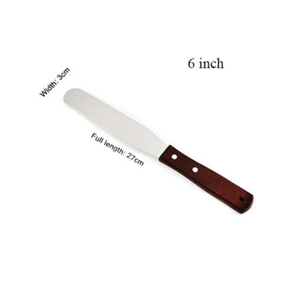 3 PCS Wooden Handle Spatula Baking Stainless Steel Cake Straight Knife(6 Inch With Hole Straight Body)-garmade.com